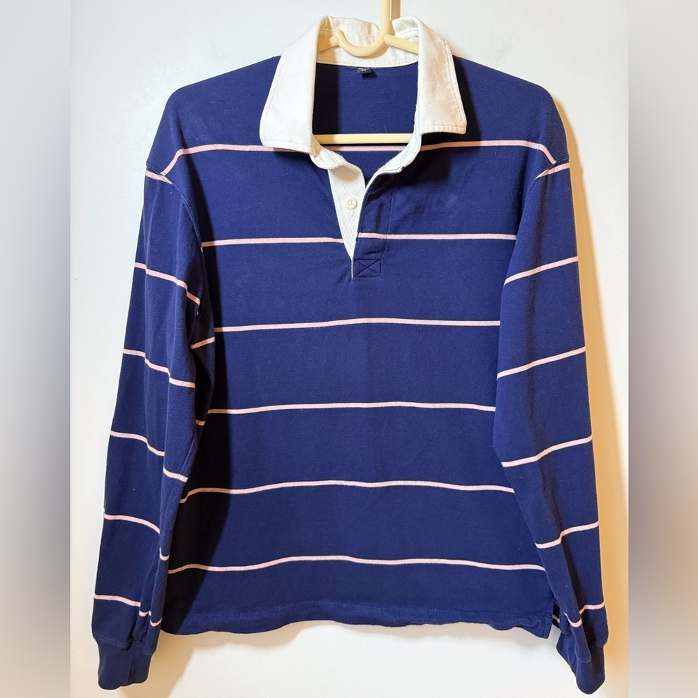 Uniqlo Navy and pink  Rugby Polo with white collar cotton preppy